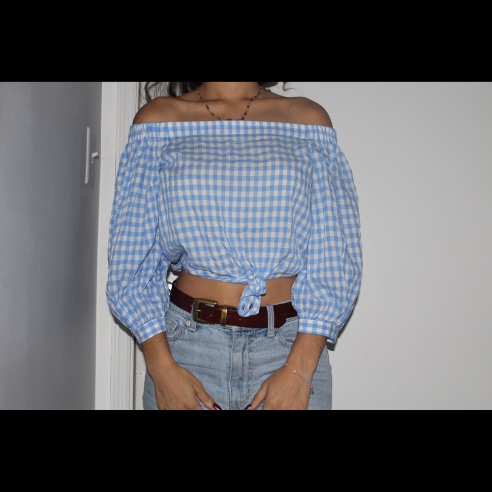 Blue and white plaid crop top